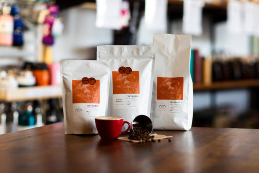 Roasted coffee beans The Boston Bean Coffee Co. Travellers Blend 250g, 500g, and 1kg bags The Roast Collective