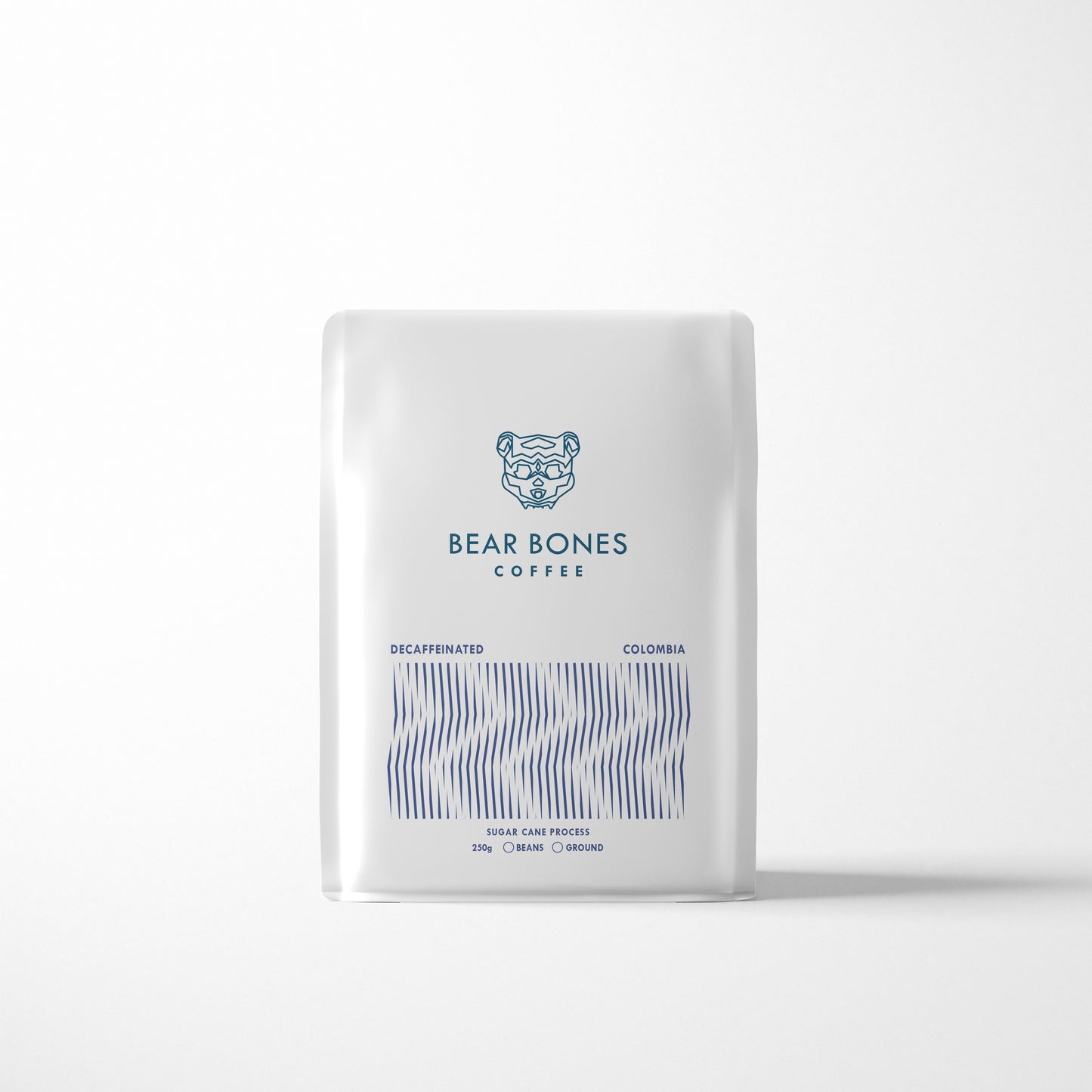 Bear Bones Decaffeinated Blend Colombian Popoyan sugar cane process 250 gram bag