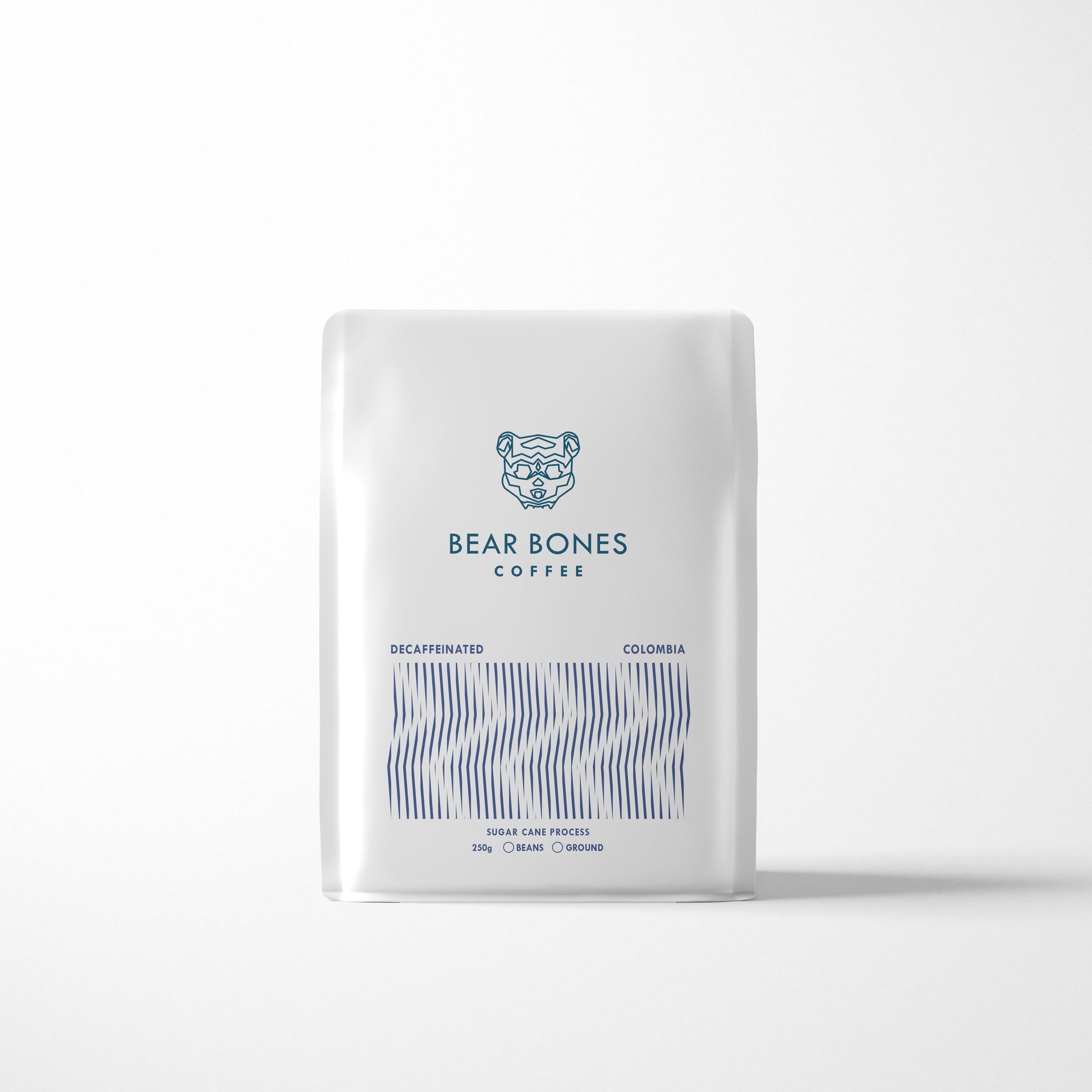 Bear Bones Decaffeinated Blend Colombian Popoyan sugar cane process 250 gram bag