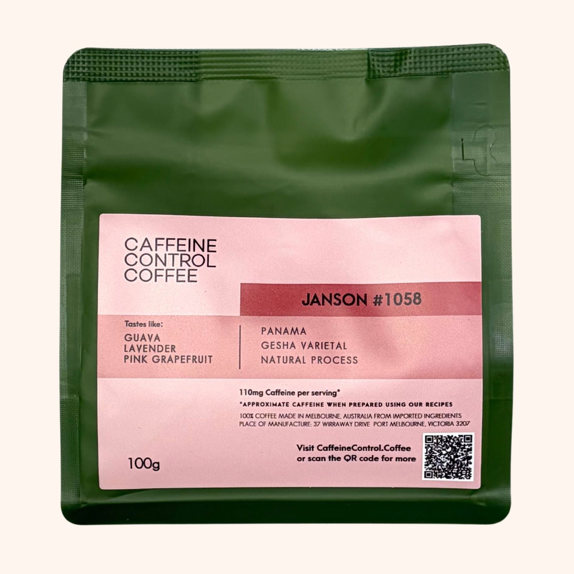 Caffeine Control Coffee package of Janson Gesha lot 1058