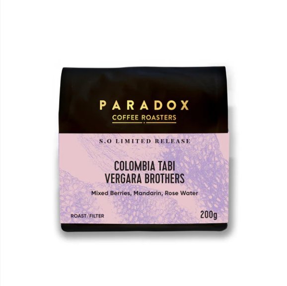 Paradox Coffee Roasters Colombia Tabi Vergara Brothers coffee package on a white background