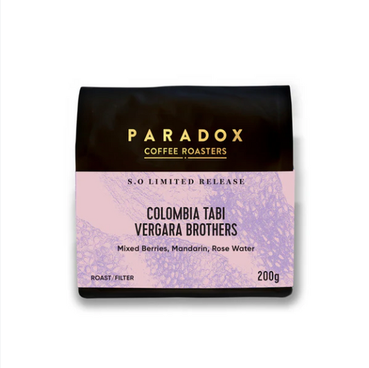 Paradox Coffee Roasters Colombia Tabi Vergara Brothers coffee package on a white background